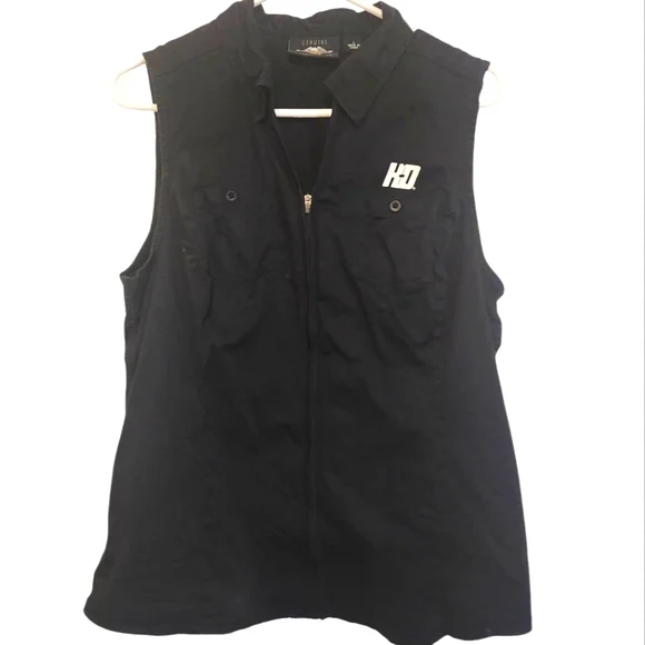 Harley-Davidson Women's Zip Front Sleeveless Shirt, Black, Size Large - Picture 2 of 4